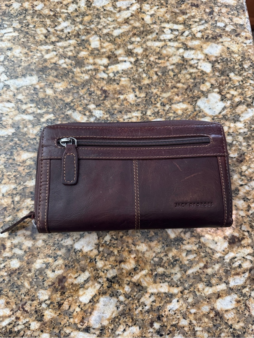 Jack Georges Unisez Leather Zip Wallet - Dark Brown